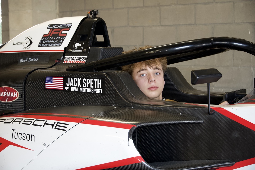 Jack Speth seated in the cockpit of his Ligier formula car